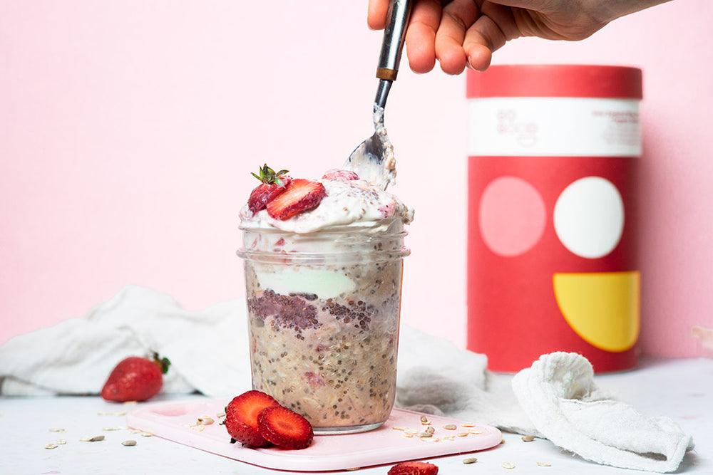 Strawberries And Cream Overnight Oats Recipe.