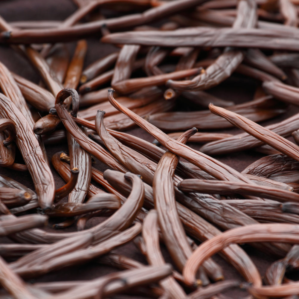 Stack of organic vanilla beans.